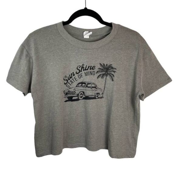 Cropped Top Beige Womens Medium Graphic Tee Sunshine State of Mind T Shirt Gray - Picture 1 of 12